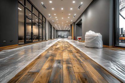 Commercial flooring installed in contemporary business office environment