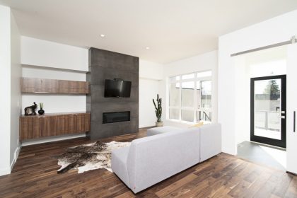 Hybrid vinyl flooring installed in modern open-plan residential space