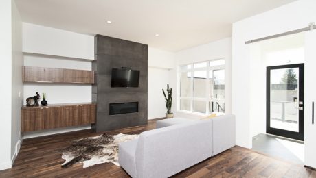 Hybrid vinyl flooring installed in modern open-plan residential space