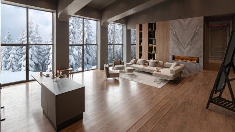 Loose lay vinyl plank flooring installed in contemporary living space