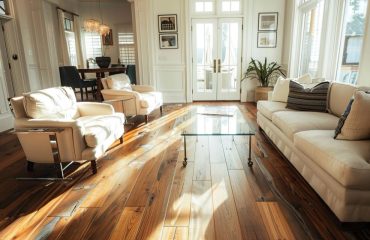 Loose-Lay-Vinyl-Plank-Flooring-Modern-Interior-Installation Loose lay vinyl plank flooring installed in contemporary living area