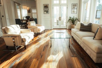 Loose lay vinyl plank flooring installed in contemporary living area