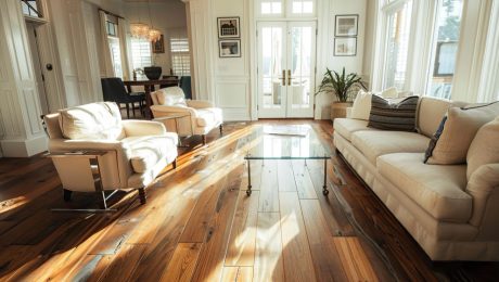 Loose lay vinyl plank flooring installed in contemporary living area