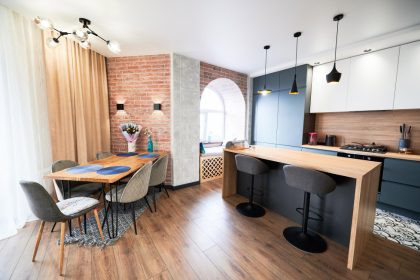 Non slip vinyl flooring for kitchens installed in contemporary residential kitchen