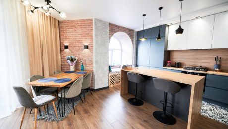 Non slip vinyl flooring for kitchens installed in contemporary residential kitchen