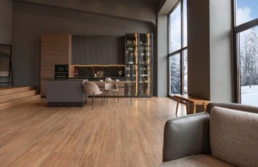 Non slip vinyl flooring for kitchens installed in modern residential kitchen