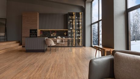 Non slip vinyl flooring for kitchens installed in modern residential kitchen