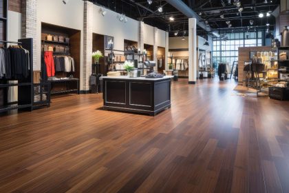 Commercial flooring installed in a high-traffic business interior