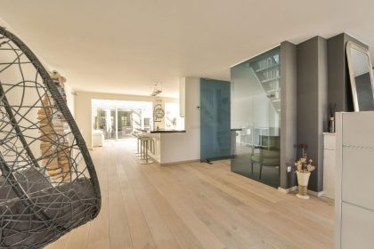 Laminate floor installed in a modern interior space